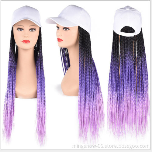 Hot Selling Long Synthetic Baseball hat  Wig with Braided Box Braids Wigs For Afro Women rWhite Hat Wig Adjustable